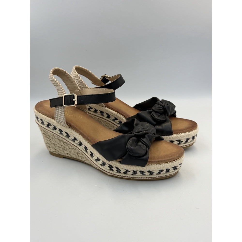 Shibever Black Bow Espadrille Wedge Sandals Women's EU 40 US 9 Ankle Strap